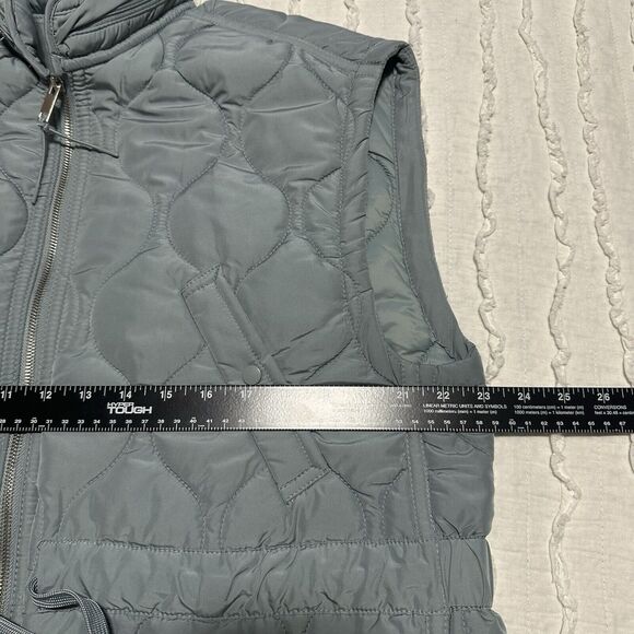 ZARA Women's Quilted Puffer Vest Size L Mock Neck Pockets Hidden Hoodie Gray - Picture 8 of 11